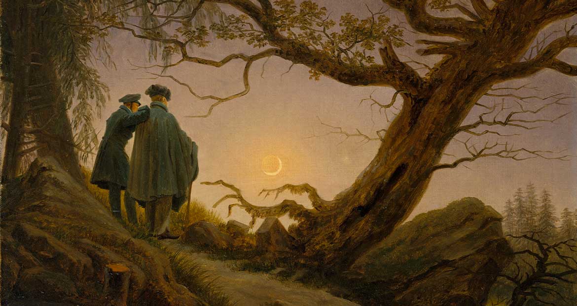 Deux hommes contemplant la lune